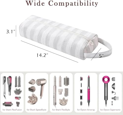 RSRSLEII Striped Hair Tools Travel Bag, Portable&Foldable, Gray&White - Image 2