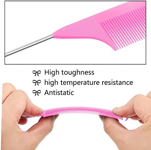 Patelai 6 Pcs Parting Combs Set Rat Tail Combs for Braiding, Hot Pink - Image 3