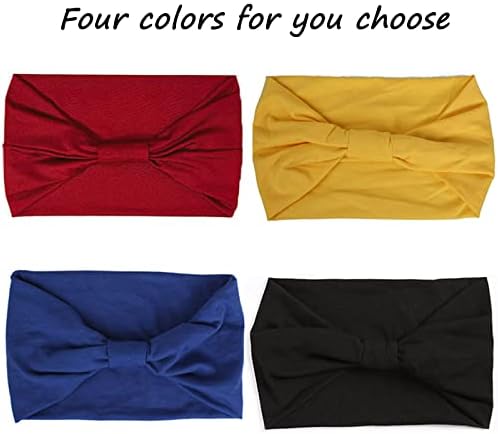 XTREND 4 Packs Wide Headband Fashion Headscarf Bohemian Style Elastic Knotted Non-slip Headbands Suitable For Black Women Wigs Outdoor Yoga Sports Simple Pure Color Hair Female Hair Ornament Headband - Image 2