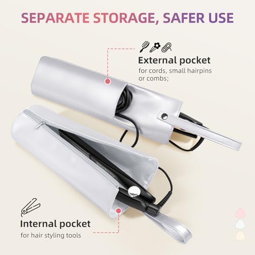 2-in-1 Heat Resistant Mat & Bag for Hair Styling Tools, Hanging Curling Iron Holder Flat Iron Holder with Zip, Portable Hot Hair Tools Travel Bag, Hair Straightener Mat Pouch for Countertop - Image 5