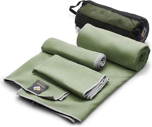 OlimpiaFit Quick Dry Towel - 3 Size Pack of Lightweight Microfiber Travel Towels w/Bag - Fast Drying Towel Set for Camping, Beach, Gym, Backpacking, Sports, Yoga & Swim Use by OlimpiaFit