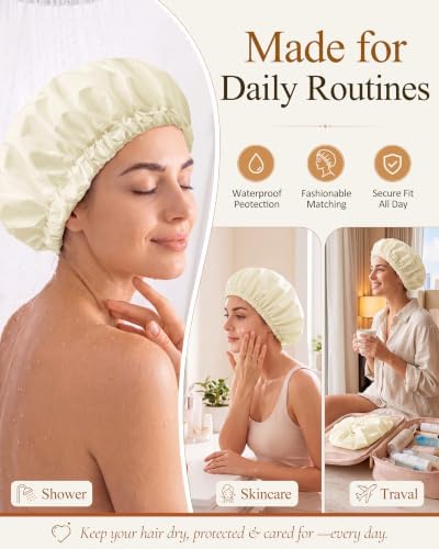 Edoneery Shower Caps for Women Reusable Waterproof, Shower Hair Cap - Image 4