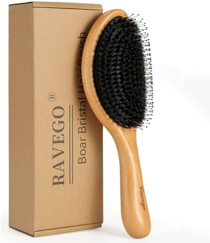 Hair Brush, Boar Bristle Hair Brushes for Women men Kid, Curved Boar & Nylon Bristle Brush for Wet/Dry Hair Smoothing Massaging Detangling, Everyday Brush Enhance Shine & Health by RAVEGO