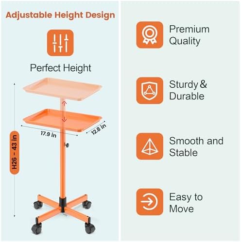 Salon Tray Tattoo Tray Salon Cart for Hair Stylist Salon Trolley Cart with Wheels Salon Rolling Tray-Orange - Image 3
