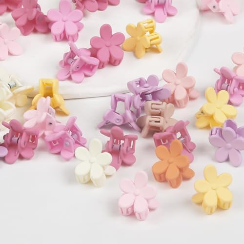 100Pcs Colorful Mini Flower Hair Clips Set, TEBIEKOY Small Hair Clips Mini Mouse Ear Hair Claw Clip Cute Jaw Clips Hair Pins Hair Barrettes Tiny Flower Hair Accessories for Women (Pink) - Image 6
