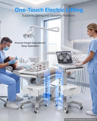 VEVOR Medical Trolley Cart with Tray and Drawer, Electric Lift Laptop Cart - Image 3