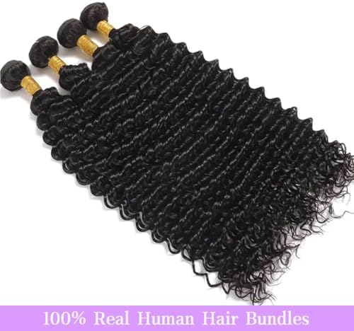 Deep Wave Human Hair Bundles 24 26 28 30 Inch Deep Wave Bundles 100% Unprocessed Brazilian Virgin Hair Curly Bundle Hair Extensions Real Human Hair Wavy Quick Weave Natural Black - Image 6