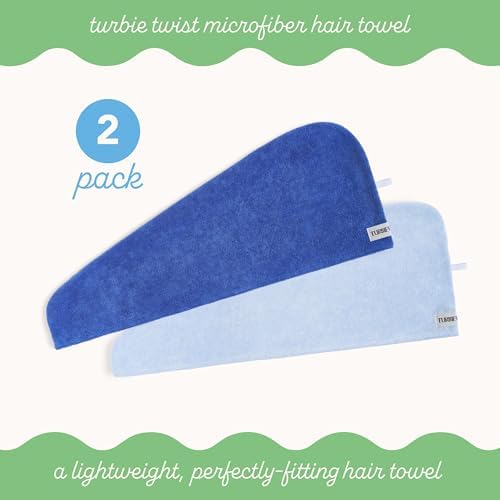 Turbie Twist Microfiber Hair Towel, Dazzling Blue & Windsurfer (2 Pack) - Image 3