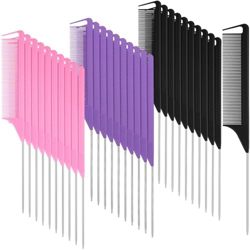 Patelai 30 Pcs Rat Tail Steel Combs Fine Tooth Bulk,Black, Pink, Purple by Patelai
