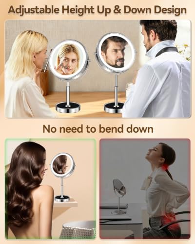9" Lighted Makeup Mirror with Light,30X Magnifying Height Adjustable Mirror - Image 2