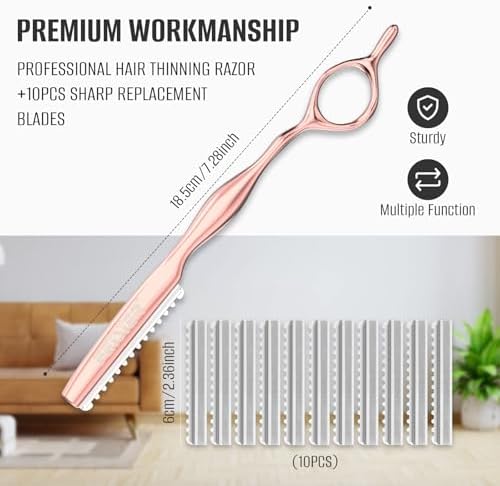 FEISIER Hair Razors for Cutting Hair, Professional Styling Texturizing Razor, Stainless Steel Thinning Razor Kit with 10 Replacement Blades, Premium Texture Cutting Razor for Salon and Home - Image 3