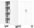 61" Metal Garage Storage Cabinet with Wheels and Locking Doors and Tall Rolling Steel Tool Cabinet with 3 Adjustable Shelves for Garage,Home,Office,Shop (White, 61''H x 28''W x14''D) by AUEYTVR