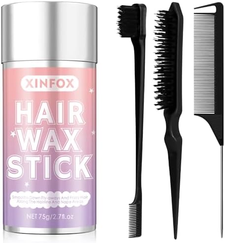 Hair Wax Stick, Slick Back Hair Brush, Wax Stick for Flyaways, Rat Tail Comb Edge Brush Styling Tool Set Accessories for Women Girls(Black) by Unknown