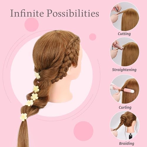 100% Human Hair 22-24" Mannequin Head for Styling with Clamp & Tools - Image 4