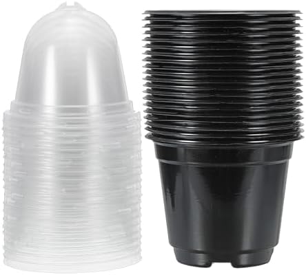 PATIKIL Nursery Pots with Humidity Dome, 20 Sets 4" Plastic Gardening Pot Planting Container Cups Plant Starting Pots with Drainage Holes, Black by PATIKIL
