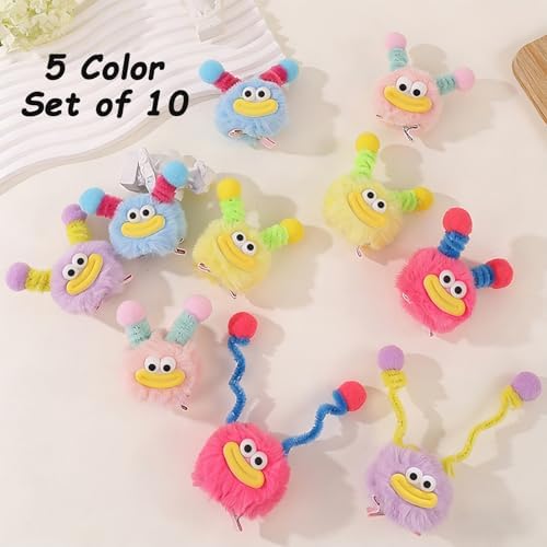 MIUPOO Fluffy Pom Poms Hair Clips,Crazy Hair Day Accessories for Girls,Quirky Little Monster Barrettes,Plush Duckbill Hairpins Hair Barrettes,Party Modeling Hair Accessories,5 colors,5 Pairs. - Image 5