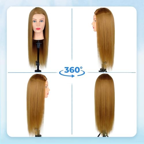 Mannequin Head Human Hair- Cosmetology Manikin Doll Head with 80% Real Hair for Hairdresser Practice Styling Braiding Training Heads & Clamp Holder (Brown) - Image 5