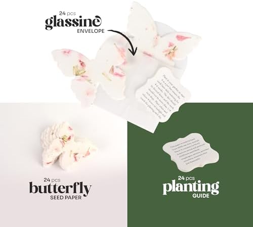 24 Favor Set, Pink Butterfly Gift Wrap Tags w/Wildflower Seeds - Image 2
