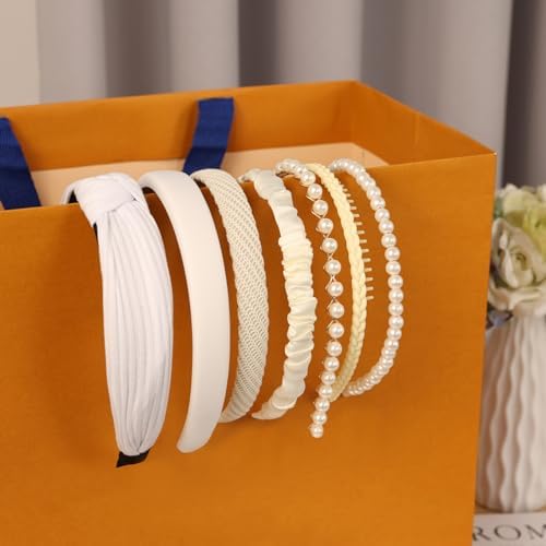 7 Pcs Headbands for Women Girls, Non Slip Cute Pearl Floral Padded Vintage Wide Fashion Multi-style Headbands for Girls - Image 3