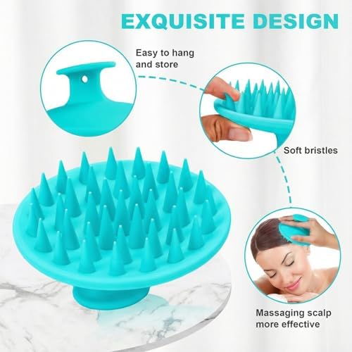 Meartchy Silicone Scalp Massager Shampoo Brush, Scalp Brush for Hair Growth & Dandruff Removal, Hair Scrubber Scalp Stimulator Exfoliator Brush with Soft Bristles for Wet Dry Scalp Care (Lake Blue) - Image 3