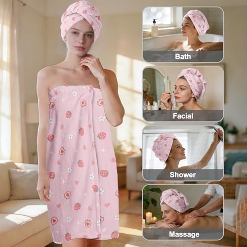 Absorbent Bath Towel Wrap Set (32 X 60 in), Strawberry Towel Wrap - Image 2