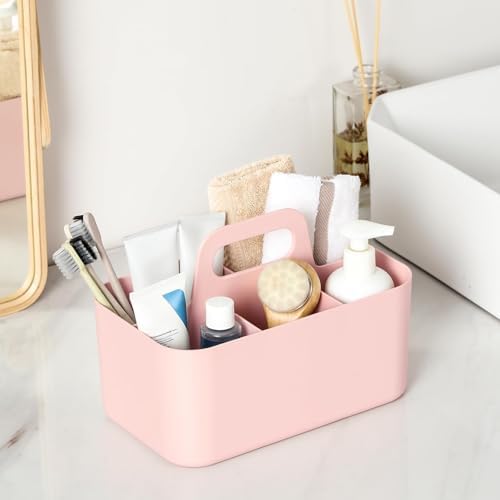 Multiuse Caddy Organizer with Handle, Portable Divided Plastic Tote Bin - Art Craft, Stationary Pen Marker Crayons, Makeup Hair Supplies Storage - Bathroom, Classroom, Dorm, Office, Desk Holder - Pink - Image 3