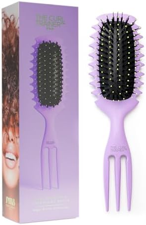 Curl Trainer Pro Curl Defining Brush for Curly & Wavy Hair, Curly Hair Brush 3 in 1 Styling for Detangling Shaping Wet & Dry Hairs with Built-In-Volume Pick Handle - Purple by PurpleMangoBeauty