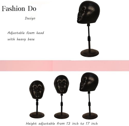 2 PACKS Adjustable wig or hat black styrofoam mannequin head holder stand (13”to 17”) (Black head 01) - Image 2