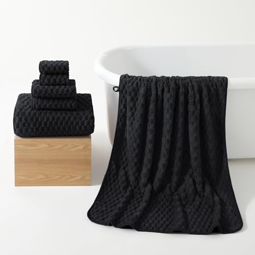 REDKISS Black Microfiber Towels Set of 6-35x70 Inches Oversized Bath Sheets, Extra Large Bath Towels Set of 6 for Adults, Super Soft Quick Dry Lint Free Absorbent Waffle Microfiber Shower Towels - Image 2