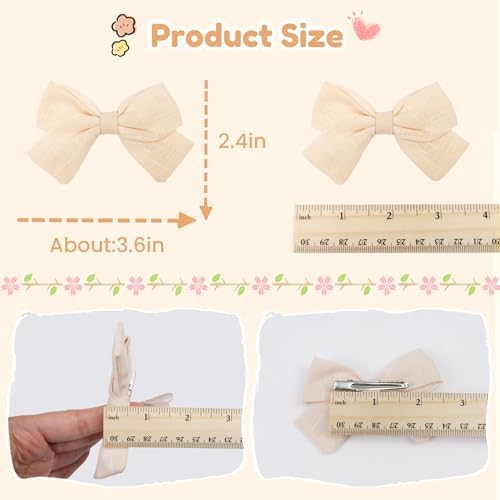 CÉLLOT Girls Hair Bows Linen Fabric 3.5" Bows Alligator Clips for Toddlers - Image 2