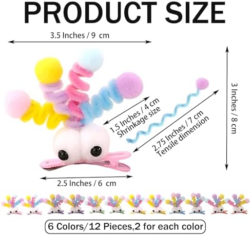 MIUPOO Fluffy Pom Poms Hair Clips,Crazy Hair Day Accessories for Girls,Quirky Little Monster Barrettes,Plush Duckbill Hairpins Hair Barrettes,Party Modeling Hair Accessories,6 colors,6 Pairs. - Image 2