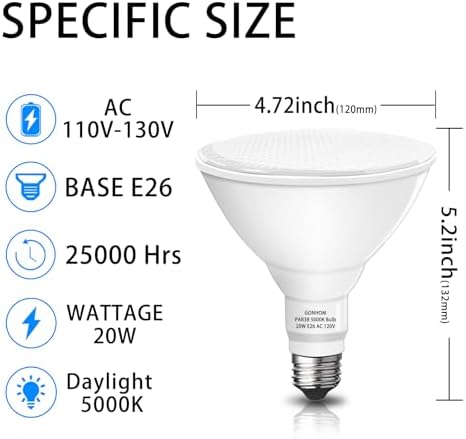 Gonhom Par38 led Flood Lights Outdoor Light Bulb,Dimmable 1800LM,20W Replace up to 200W,Outdoor Flood Light Bulbs for Backyard,Garage,Porch,Garden,2 Pack 5000K Daylight - Image 6