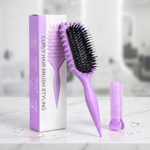 Curl Defining Brush with Hair Clip for Wet Curly Hair, Purple Detangling Curly Hair Brush for Frizz Control & Defined Curls, Bewelio Bounce Curl Brush by Bewelio-Caringaboutyou