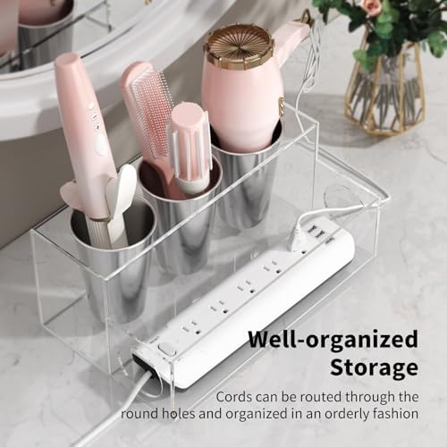 NIUBEE Acrylic Hair Tool Organizer,Hair Dryer Holder Countertop with 3 Cups - Image 4
