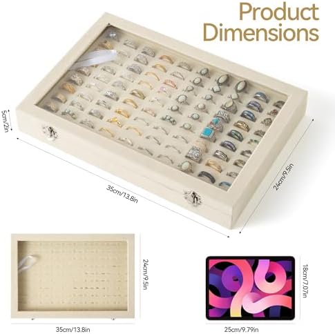 Frebeauty 100 Slots Ring Organizer Tray,Velvet Ring Box with Clear Lid - Image 3