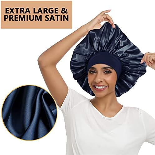 3PCS Extra Large Satin Bonnets for Sleeping, Hair Bonnets for Black Women Braids Curly Hair, F - Image 2
