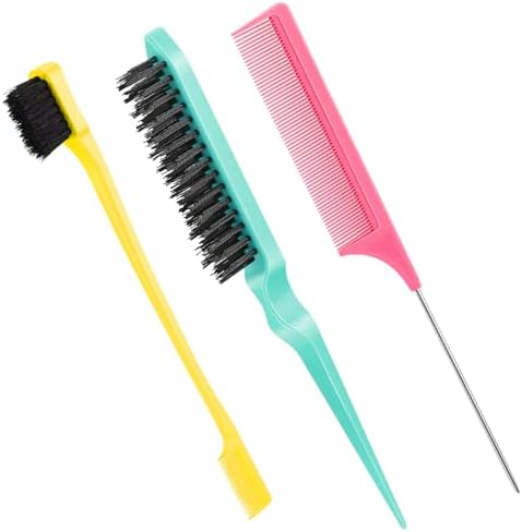 Geiserailie 3 Pcs Slick Back Hair Brush Set Bristle Brush, Yellow,Pink,Cyan by Geiserailie