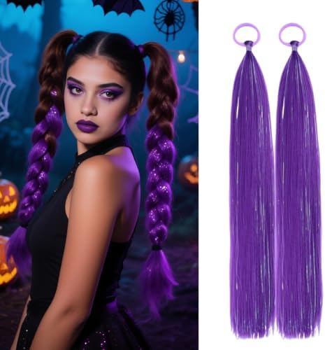 Dark Purple Ponytail Hair Extensions With Tinsel, Synthetic Tinsel Extensions With Rubber Band Daily Party Halloween Festival Crazy Days Hair Pieces for Women and Girls Accessories 2pcs/lot by Szphoxer