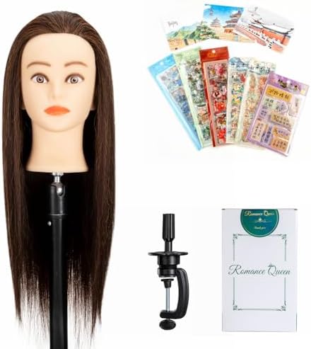 Female Mannequin Head 20inch Real Hair Fiber with Clamp Stand by RomanceQueen