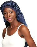 Extra Large Satin Bonnet for Curly Hair Stay on All Night Navy by Awefeel