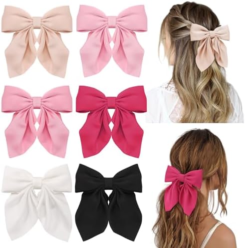 Seiolieliou 6Pcs Hair Bows for Women, Silky Satin Bow Hair Clips for Girls by Seiolieliou