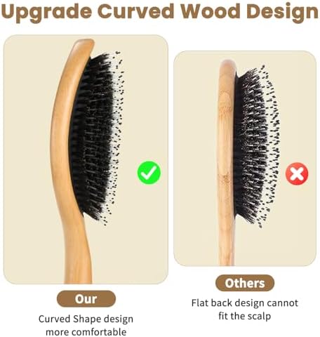 Hair Brush, Boar Bristle Hair Brushes for Women men Kid, Curved Boar & Nylon Bristle Brush for Wet/Dry Hair Smoothing Massaging Detangling, Everyday Brush Enhance Shine & Health - Image 3