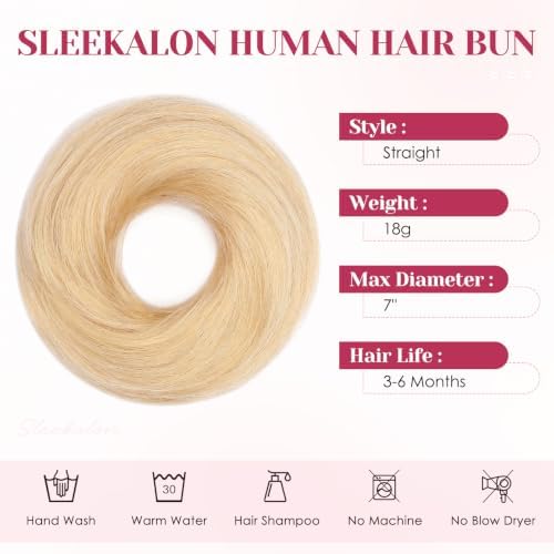 Messy Bun Hair Pieces Human Hair, Straight #613 Bleach Blonde - Image 3