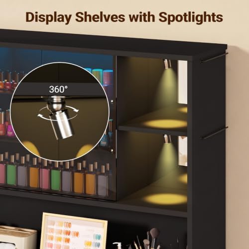 Professional Nail Storage Cabinet with LED Display Shelf (Black) - Image 4