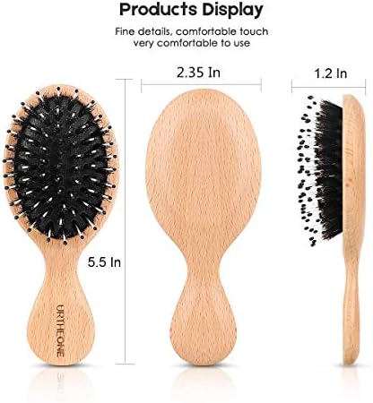 2Pcs Hair Brush Mini Boar Bristle Hairbrush for Thick Curly Thin Long Short Wet or Dry Hair Detangle Massage Add Shine, Pocket Travel Small Paddle Hair Brush for Men Women Kids - Image 4