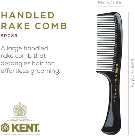 Kent SPC83 Black Salon-Style Barber Comb and Dressing Cutting Detangler with Wide Teeth - Professional Barber Wide Tooth Comb for Styling for Medium and Thick. Ergonomic Grip for Daily Use. - Image 2