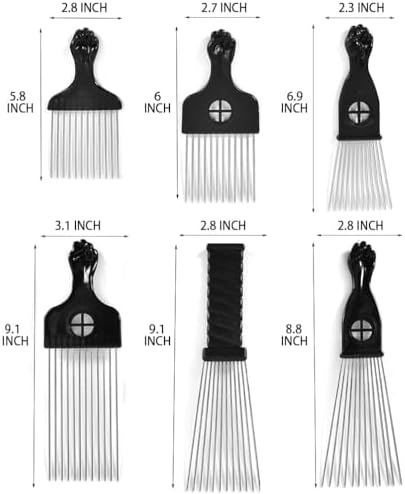 6 Pack Curly Afro Hair Metal Hair Picks, Metal Tool Hair Combs for Men Women Afro Wigs (Black) - Image 3