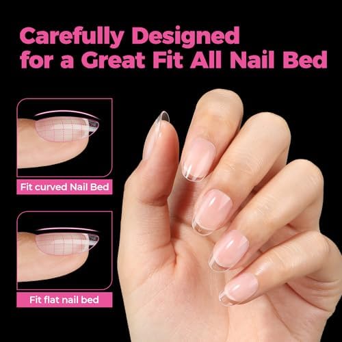 UNA GELLA Short Oval Round Nail Tips Pre Etched Short Oval Gel Nail Tips - Image 4