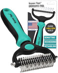 Maxpower Planet Hair Brush - Double Sided Shedding, Dematting Undercoat Rake for Dogs and Cats - Extra Wide Dog Grooming Brush, Reduce Shedding by 95%, Turquoise by MaxpowerPlanet