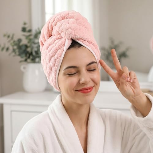 REDKISS 5 Pack Extra Large Hair Towels - Microfiber Hair Towel Wrap for Women, 23 x 47 inches Hair Towels with Elastic Strap, Super Soft Hair Drying Towels for Long, Thick, Curly Anti Frizz Turbans - Image 4